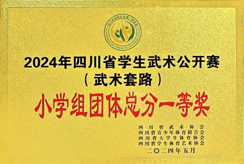 [学校获奖]2024年5月四川省学生武术公开赛(武术套路)：小学组团体总分一等奖