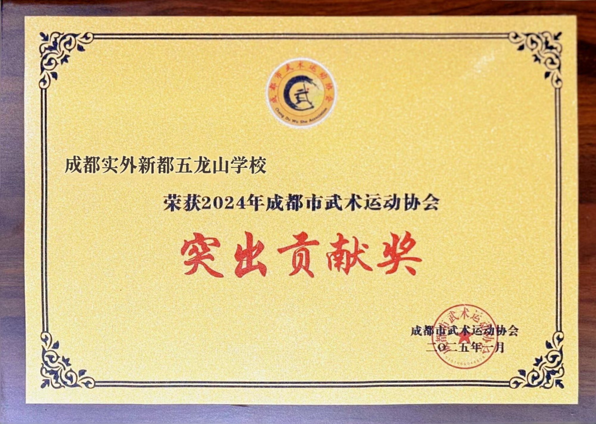 学校荣誉&nbsp;|&nbsp;荣获2024年成都市武术运动协会：突出贡献奖