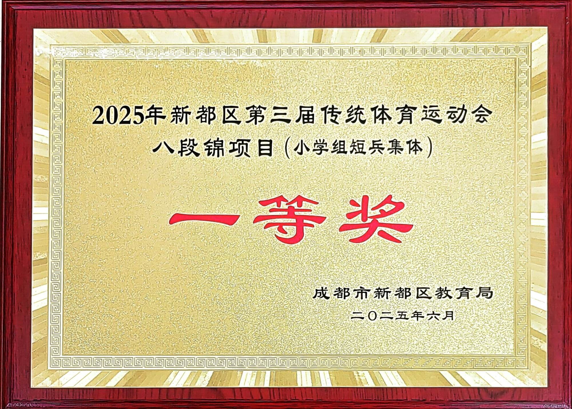 2025年6月新都区第三届传统体育运动会八段锦项目(小学组短兵集体）：一等奖.jpg